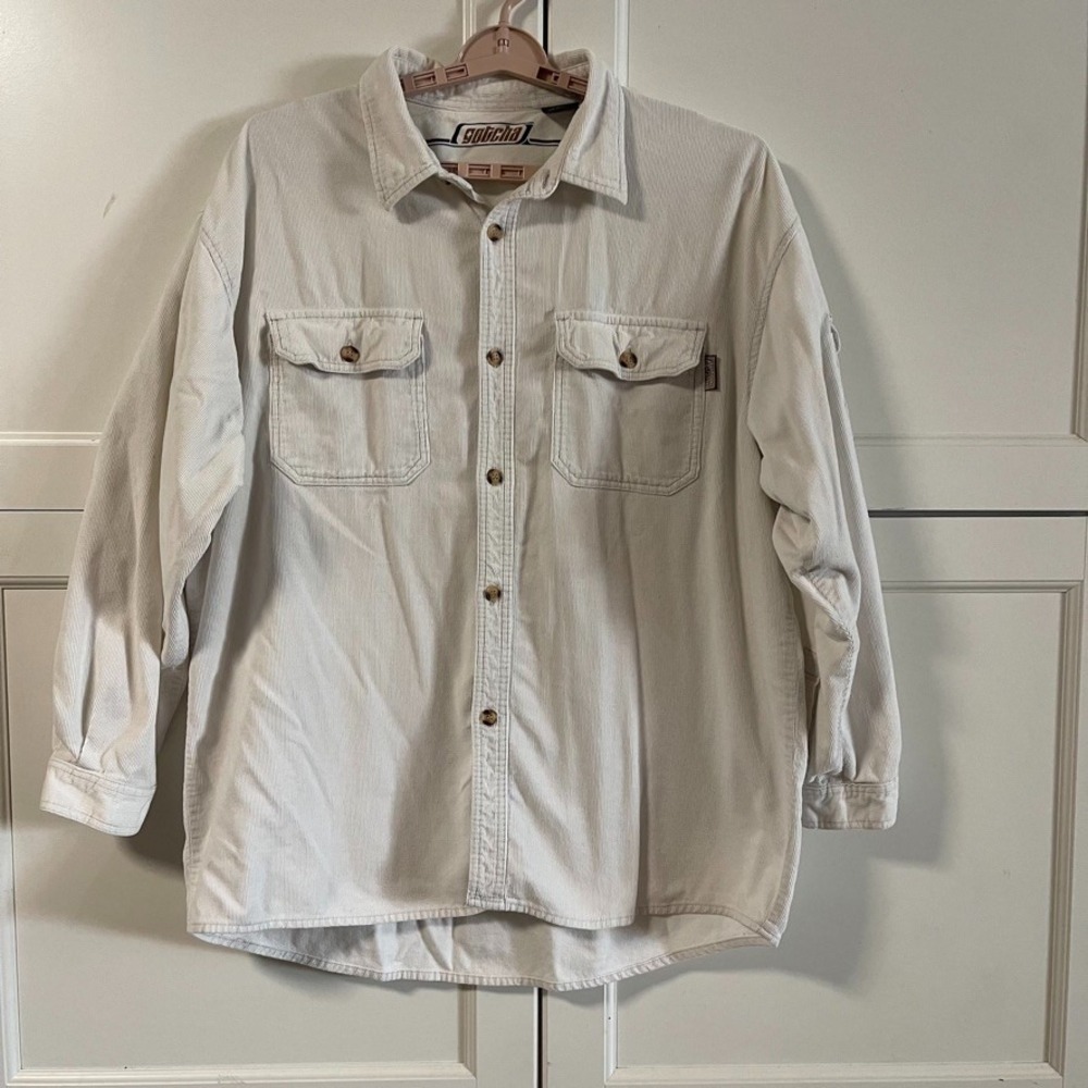 Gotcha Vintage Mens XL Corduroy Button Down Shirt Cream Off White